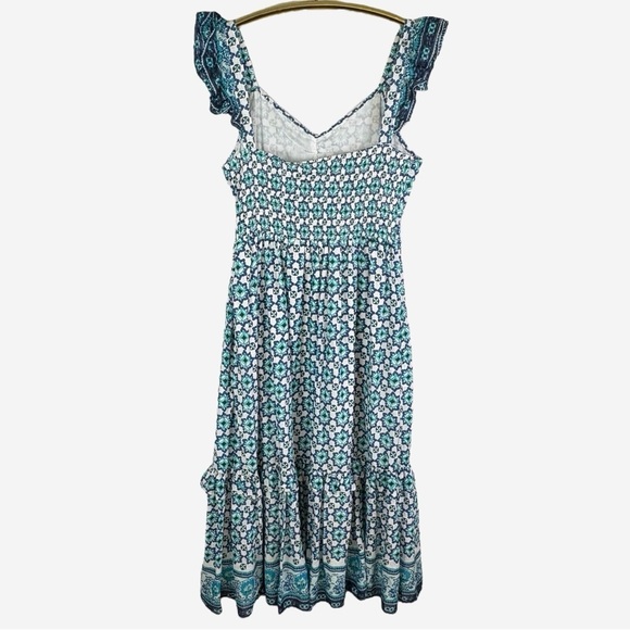 NEW Lucky Brand Ruffle Tiered Maxi Dress Floral Geo Print Cotton Size S Boho - Picture 6 of 14